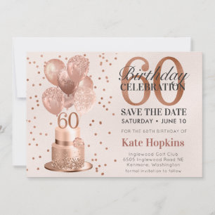 Save The Date 60. Geburtstag Rose Gold Torte