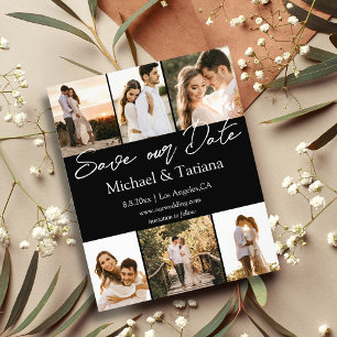 Save the Date 6 Fotos Collage Hochzeit schwarz Flyer