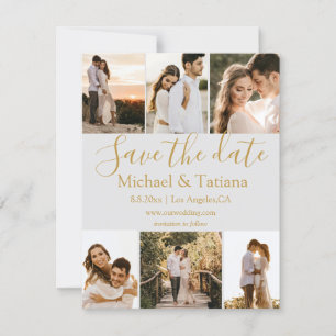 Save the Date 6 Fotos sammeln Hochzeitgold Einladung