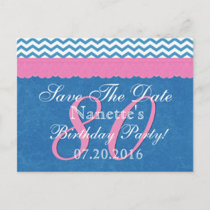 Save the Date 80. Geburtstag Pink Blue Lace Ankündigungspostkarte