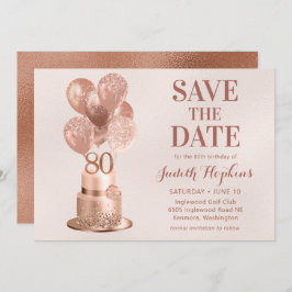 Save the Date 80. Geburtstag Rose Gold Cake