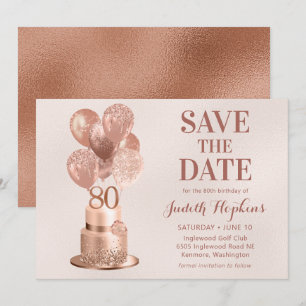 Save The Date 80. Geburtstag Rose Gold Torte