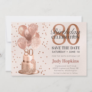Save The Date 80. Geburtstag Rose Gold Torte