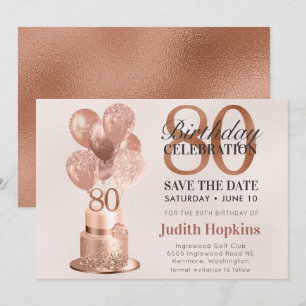 Save The Date 80. Geburtstag Rose Gold Torte