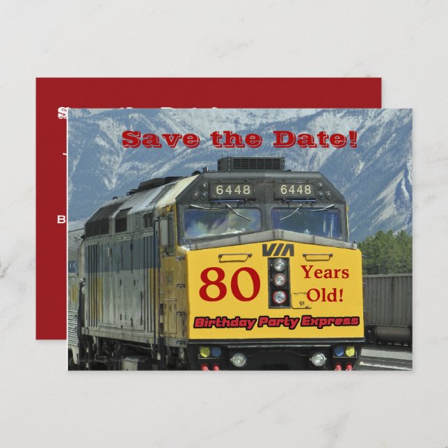 Save the Date 80. Geburtstagsparty Ankündigungspostkarte (Vorne/Hinten)