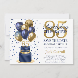 Save The Date 85. Geburtstag Navy Blau Torte