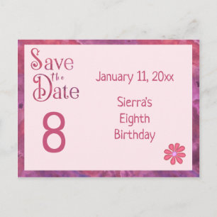 Save the Date 8. Geburtstag für ein Mädchen Ankündigungspostkarte