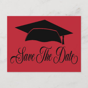 Save the Date Abschluss - Einfach Rot Schwarz Ankündigungspostkarte