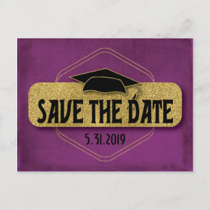Save the Date Abschluss Modernes Lila Gold Postkarte