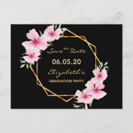 Save the Date Abschluss Schwarz-Rosa-Flora Postkarte