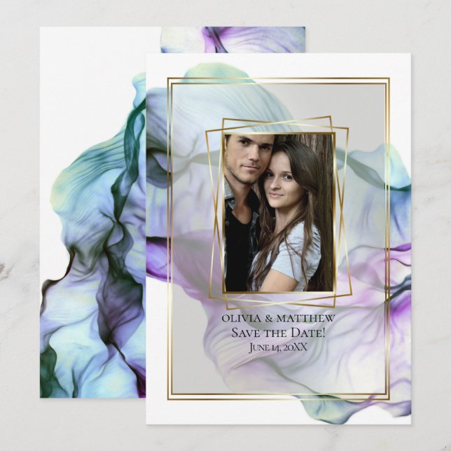 Save The Date | Abstrakte Aquamarine Indizes Wirbe Einladung (Vorne/Hinten)
