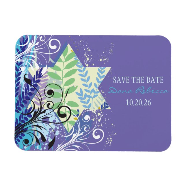 Save the Date ABSTRAKTER FLORAL STAR Bat Mitzvah Magnet (Horizontal)