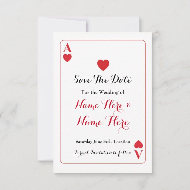 Save the Date Ace of Hearts Red Wedding Einladung (Vorderseite)