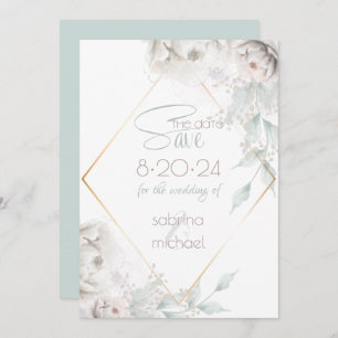 Save The Date Alabaster White Watercolor Peoning