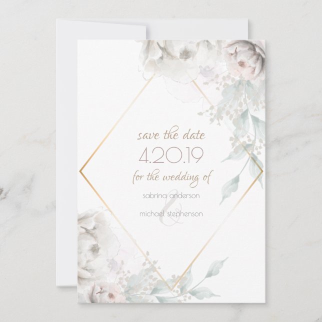Save The Date | Alabaster White Watercolor Peoning (Vorderseite)