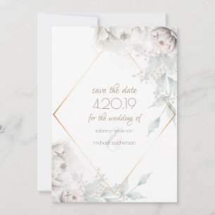 Save The Date   Alabaster White Watercolor Peoning