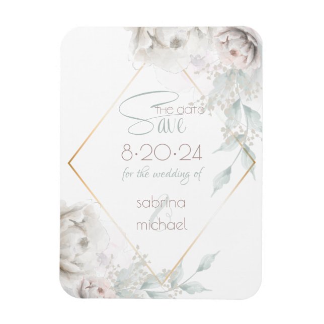 Save The Date | Alabaster White Watercolor Peoning Magnet (Vertikal)