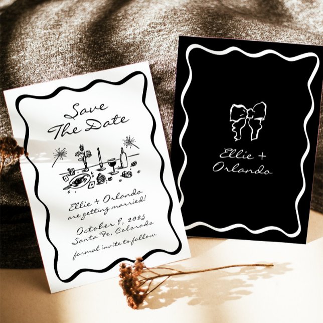 Save the Date an der schwarzen Hand gezeichnete Ba Einladung (Von Creator hochgeladen)