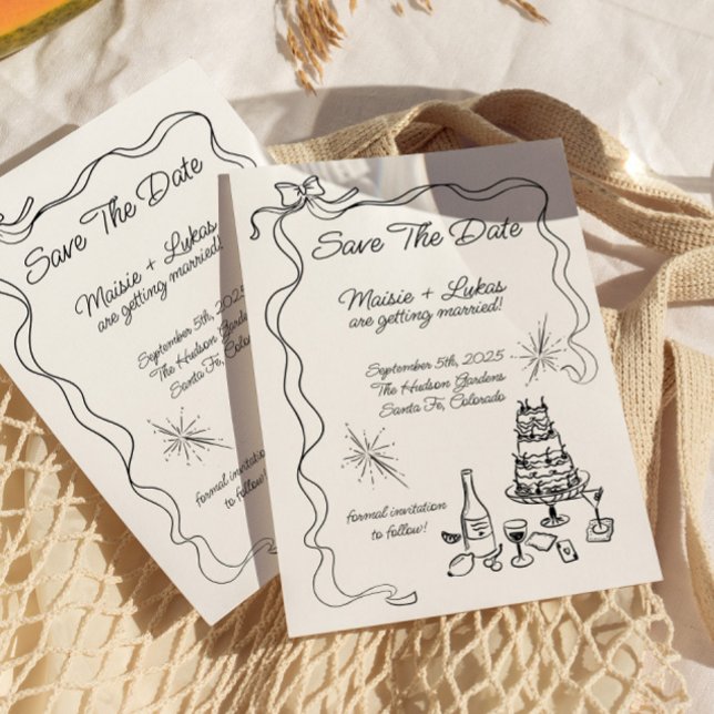 Save the Date an der schwarzen Hand gezeichnete Ba Einladung (Von Creator hochgeladen)