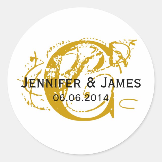 Save the Date Anfangsnamen Hochzeitsticker Gold Runder Aufkleber (Vorderseite)