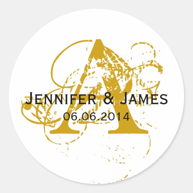 Save the Date Anfangsnamen Hochzeitsticker Gold Runder Aufkleber (Vorderseite)