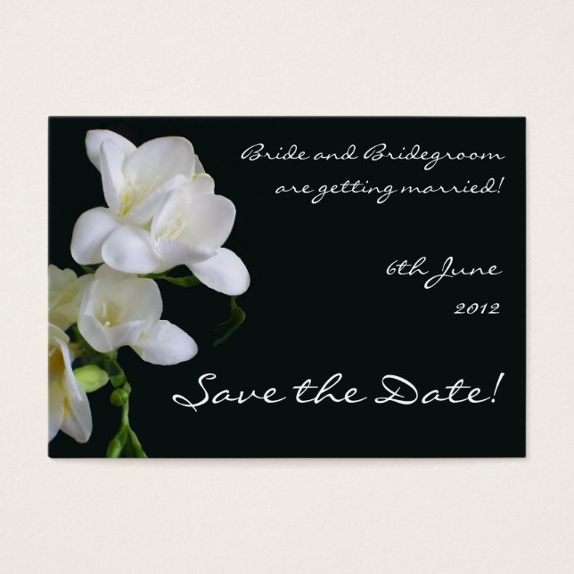Save the Date anpassbare Karte, weiße Freesias (Vorderseite)