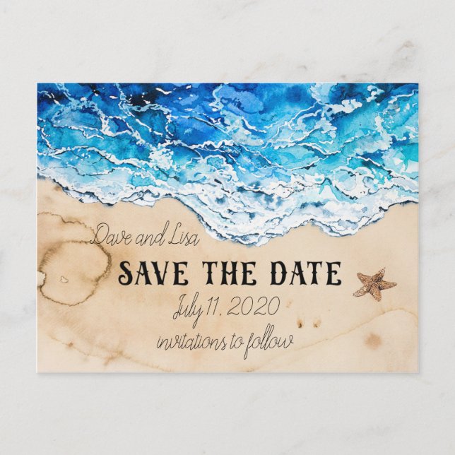 Save the Date anpassbare Strandpostkarte Postkarte (Vorderseite)