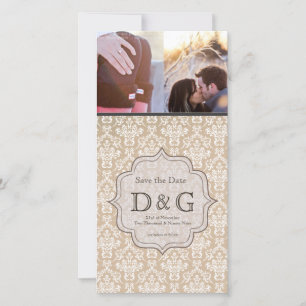 Save the Date antike weiße Damast Filligree Karte