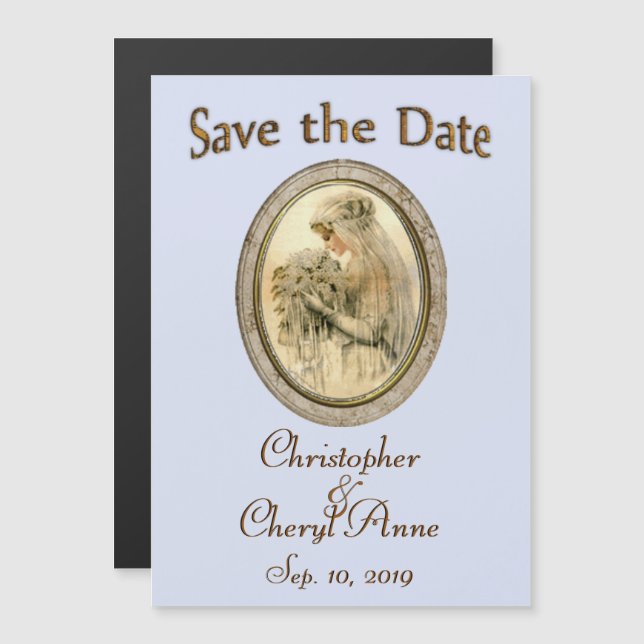 Save the Date Antique Bride Blue Magneteinladung (Vorne/Hinten)