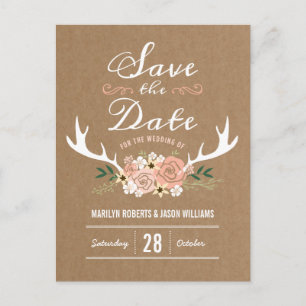 Save the Date Antler Ankündigungspostkarte