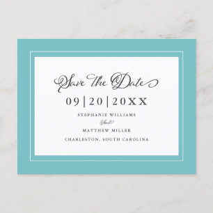 Save The Date Aqua Blue Green Wedding Elegant Ankündigungspostkarte