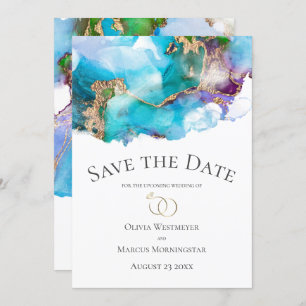 Save the Date Aquamarine Abstrakte Amethyst Gold T Einladung