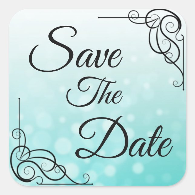 Save the Date Aquamarine Bubbles Hochzeitsticker Quadratischer Aufkleber (Vorderseite)