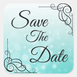 Save the Date Aquamarine Bubbles Hochzeitsticker Quadratischer Aufkleber