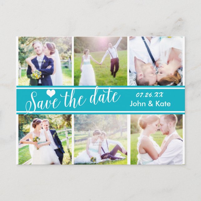 SAVE THE DATE Aquamarine Hochzeit 6 FOTO Postkarte (Vorderseite)
