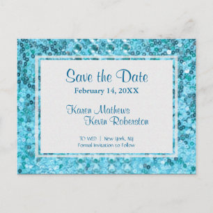 Save the Date   aquamarine Sequins Ankündigungspostkarte