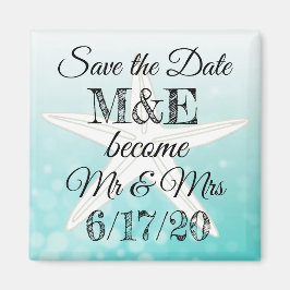 Save the Date Aquamarine Starfish Wedding Magnet