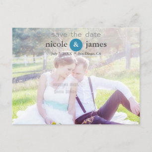 SAVE THE DATE Aquamarine Typografie Foto Postkarte