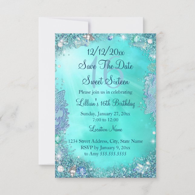 Save the Date Aquamariner Seejuwel Süß 16 (Vorderseite)