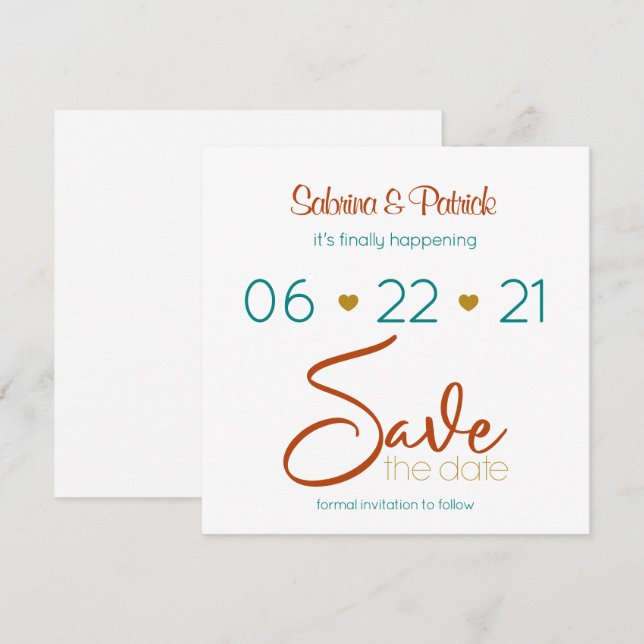 Save the Date Aquamarines Rostgold Einladung (Vorne/Hinten)