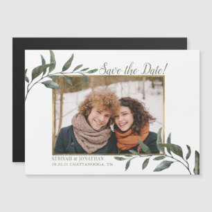 Save the Date Aquarell Grünpflanzen Gold Foil Foto Magneteinladung