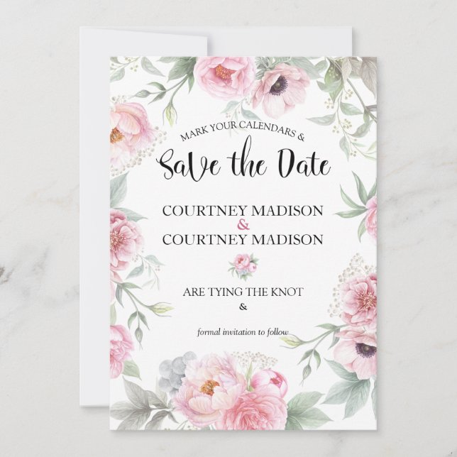 Save the Date Aquarellfarben Rosen Blume (Vorderseite)