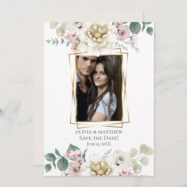 Save The Date | Aquarellfarbener Alabaster Einladung (Vorne/Hinten)