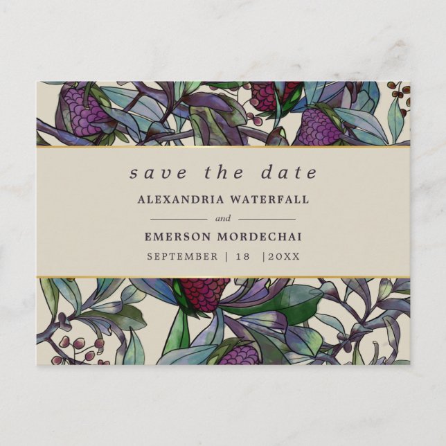 Save the Date Aquarellpflaume lila Postkarte (Vorderseite)