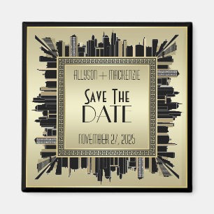 Save the Date Art Deco Champagne Gold Gatsby Glam Magnet
