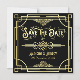 Save the Date Art Deco Gatsby Glamour Gold Black Magneteinladung