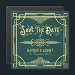 Save the Date Art Deco Gatsby Glamour Gold Green Magneteinladung<br><div class="desc">Entwerfen Sie Ihre eigene Art-Déco-inspirierte Gestaltung mit abstrakten geometrischen Ornamenten und goldfarbenen Mustern mit dunkelgrünem Hintergrund. Ein elegantes, elegantes, geschlechtsneutrales Ganzjahresdesign, das sich perfekt für anspruchsvolle Paare eignet, die etwas Anderes gewollt haben als die üblichen femininen, blumigen, pastellfarbenen Hochzeitszeitung-Suiten. Auch für die Retro-Liebhaber, die die jazz-inspirierte Kunstwelt der Roaring 20er...</div>