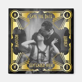 Save the Date Art Deco Wedding Gold & Black Foto Magnet