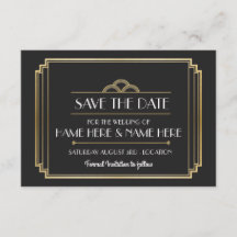 Save the Date Art Deco Wedding Party Gold Einladun