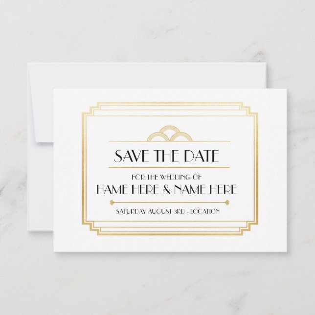 Save the Date Art Deco Wedding Party Gold Einladun (Vorderseite)